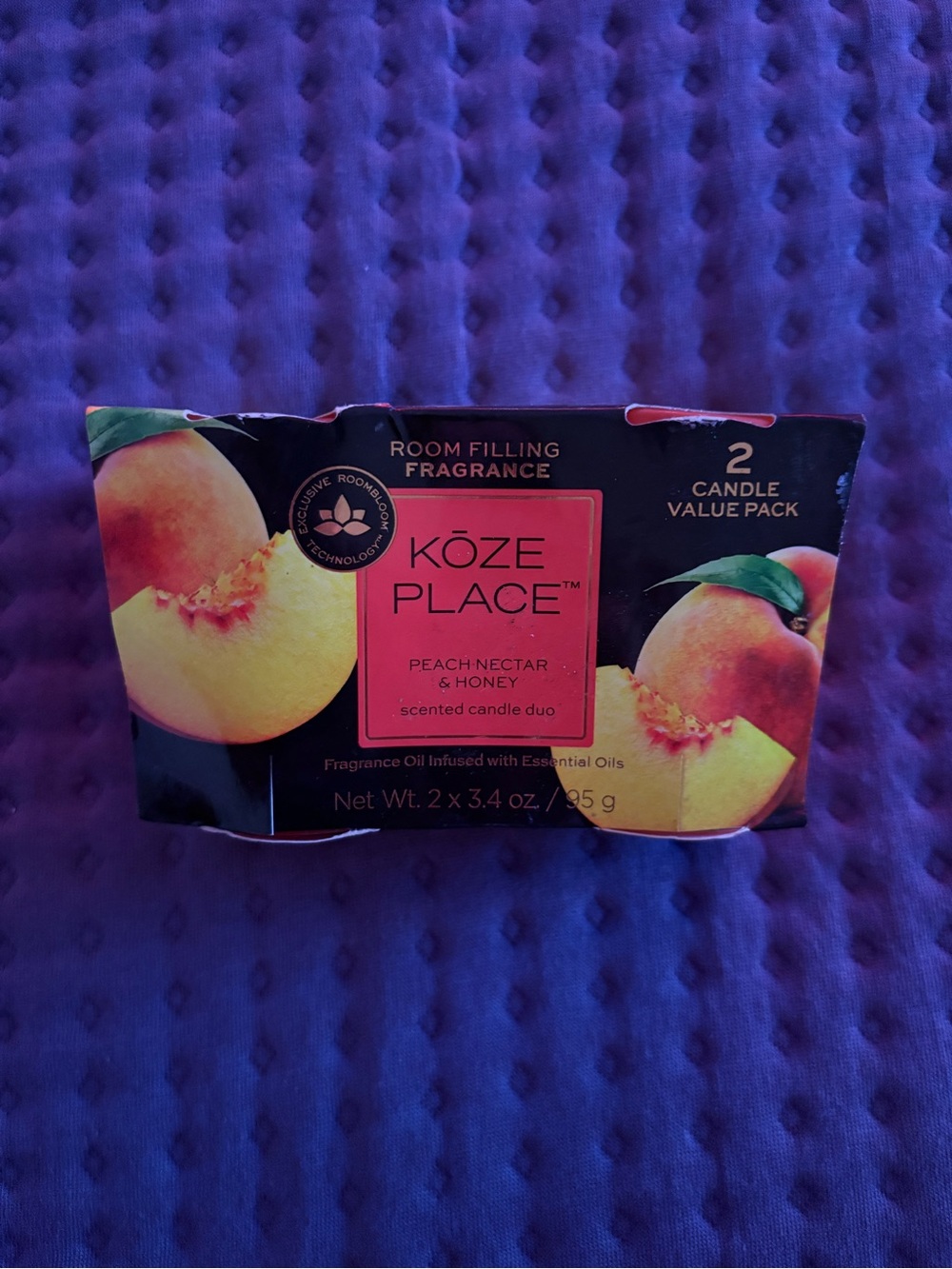 KOZE PLACE Peach Nectar & Honey Scented Candle Duo - Peach 2 pack candles new